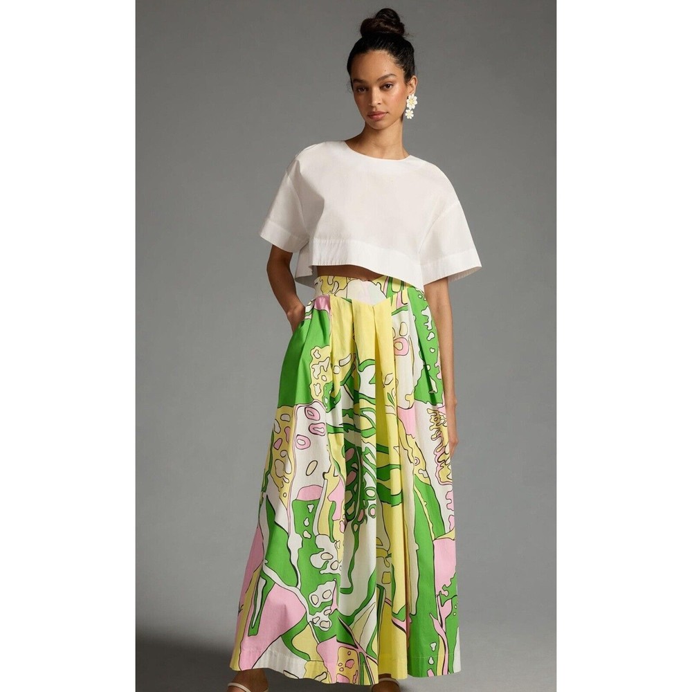 NWOT Anthro Green & Pink Floral Print Maxi Skirt